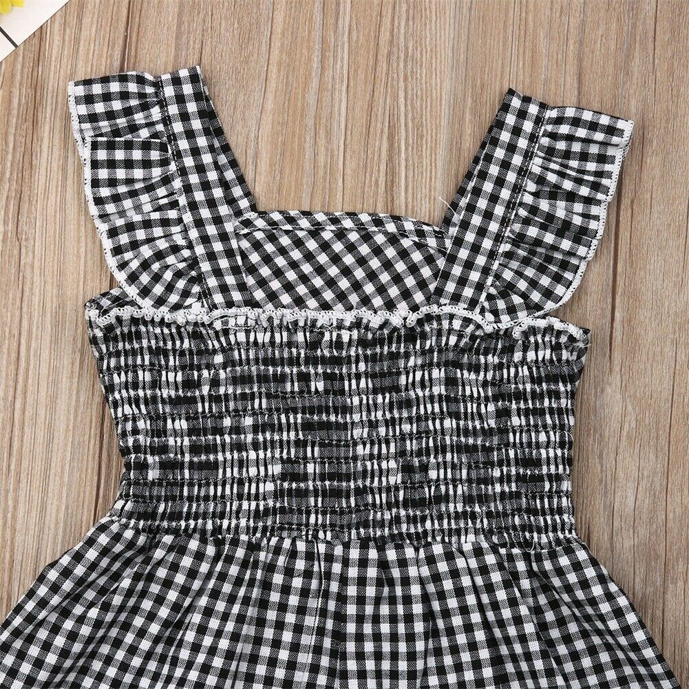 1-6y spædbørn børn baby pige romper ærmeløs blonder plaid bowknot jumpsuit playsuit outfit sommertøj