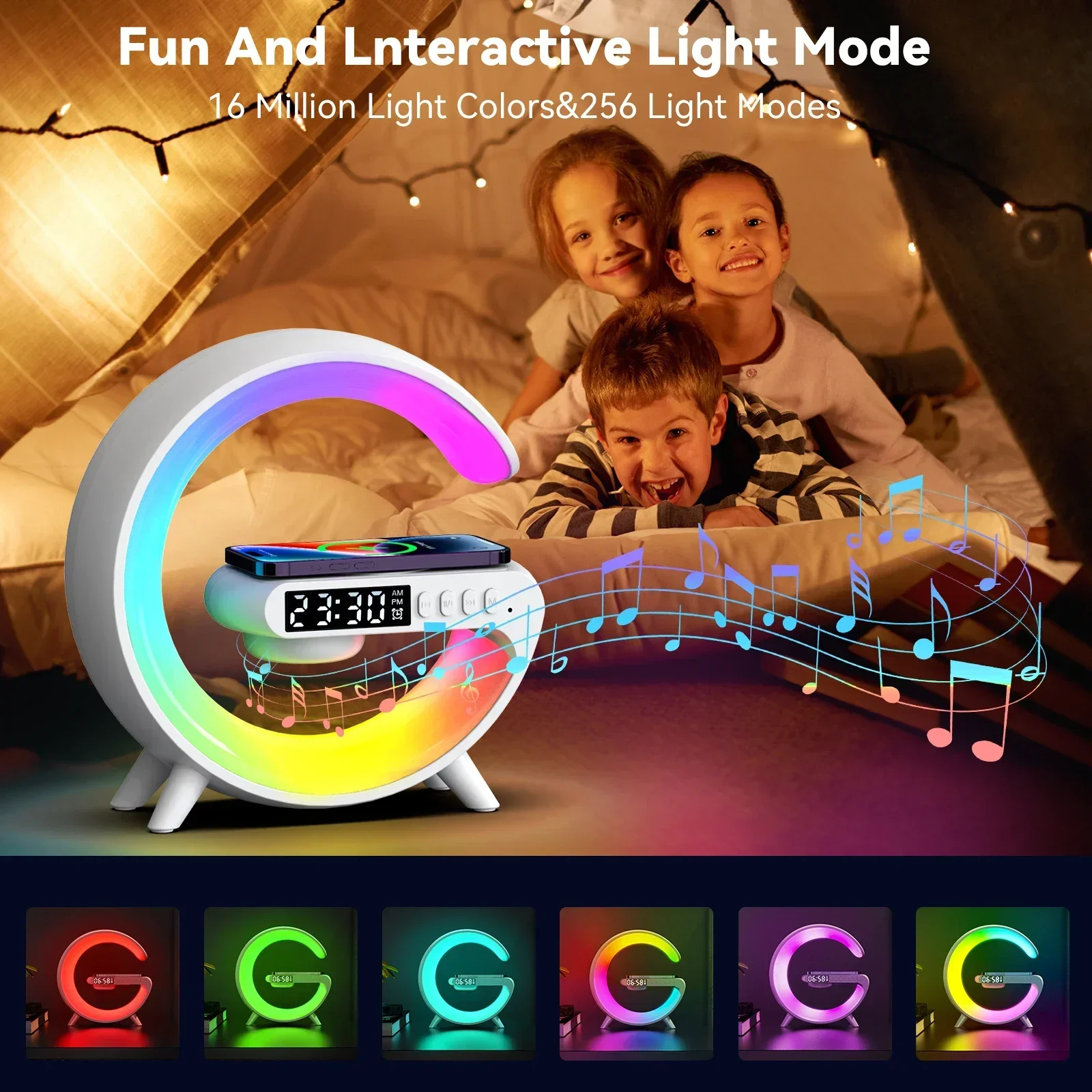 RGB Nachtlicht Lampe Multifunktions Wecker TF Blueotooth Lautsprecher 15 W Drahtlose Ladestation Pad Für iPhone 15 14 13 12 8