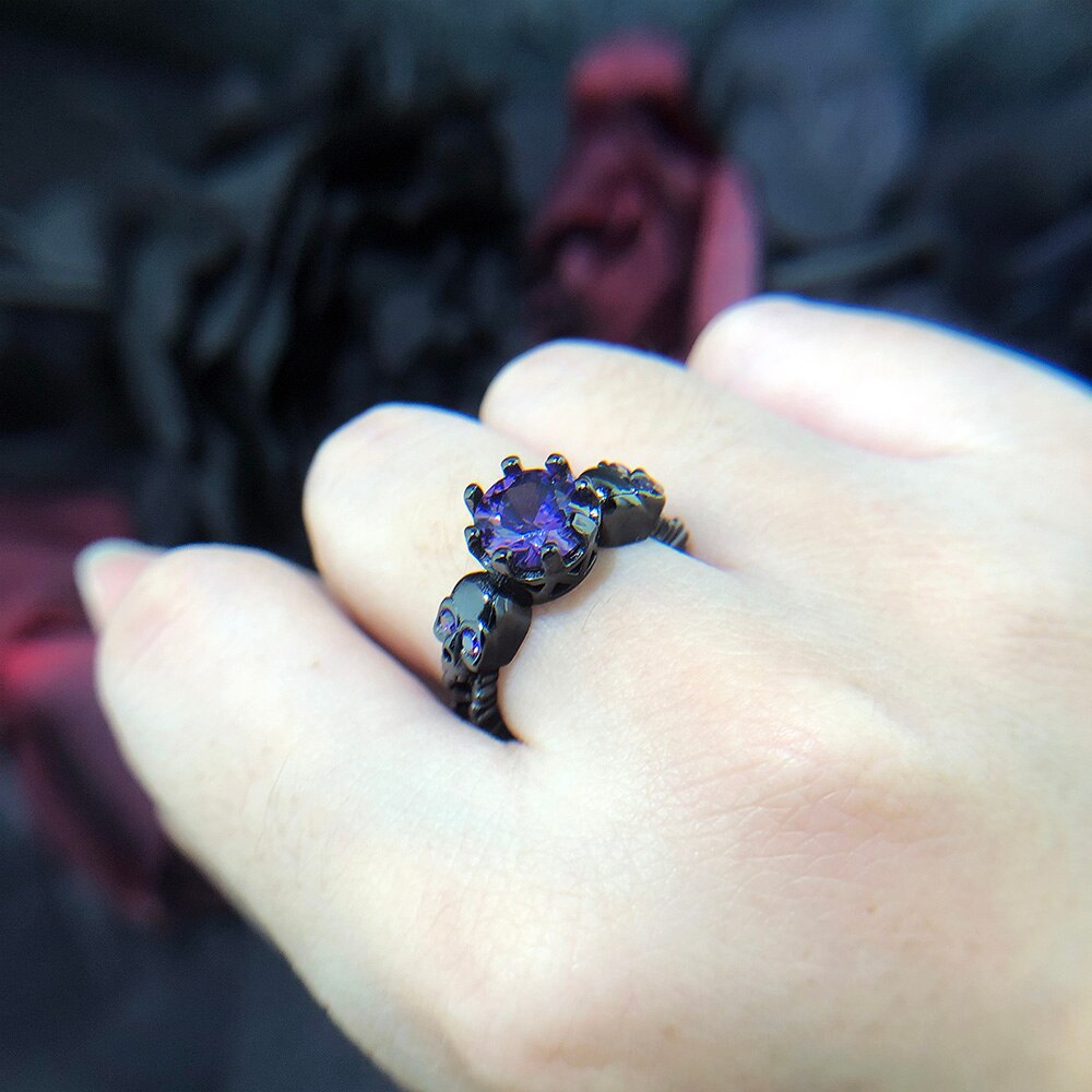 Retro Punk Skull Gothic Ring For Women Men Halloween Goth Black Gold Color Rings Accession Jewelry R523