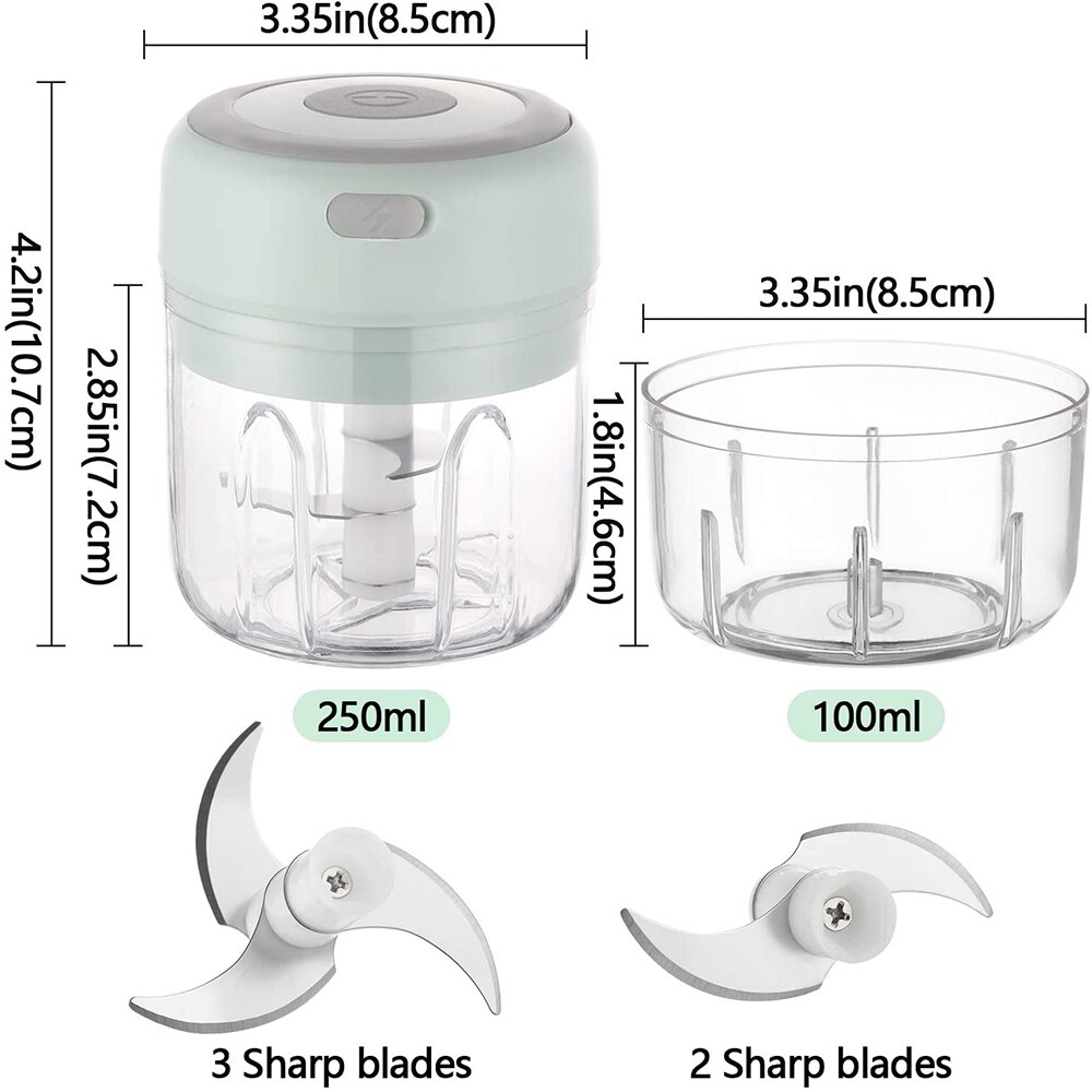 Portable Blender Kitchen Tools Blender Mixer Garlic Crusher Food Processor Mincer Food Mixer Chopper Electric Kitchen Mixeurs: green 100ml 250ml