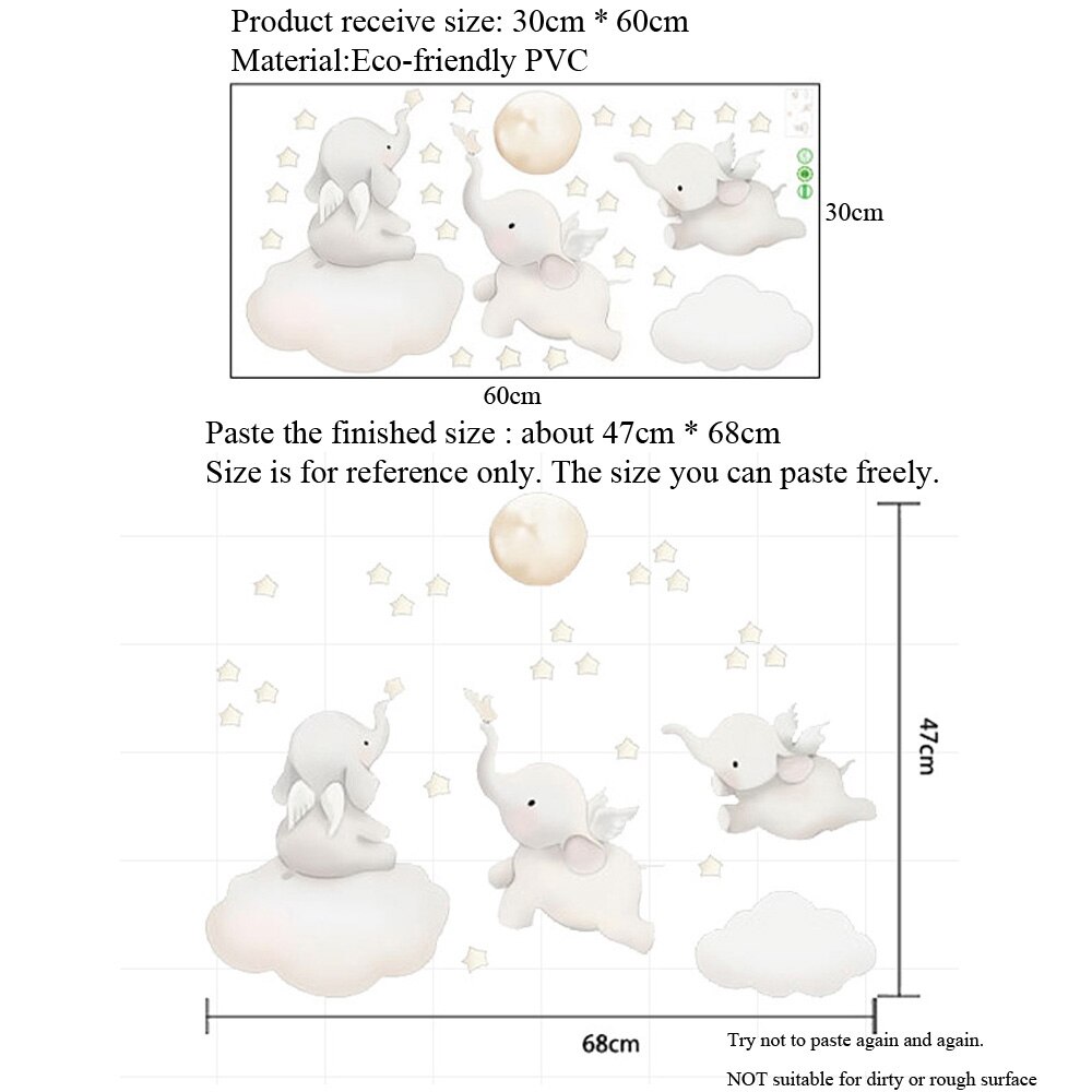 Cartoons Baby Elephant Stars Wall Stickers Kids Baby Room Background For Home Decoration Bedroom Wallpaper Cute Animals Stickers