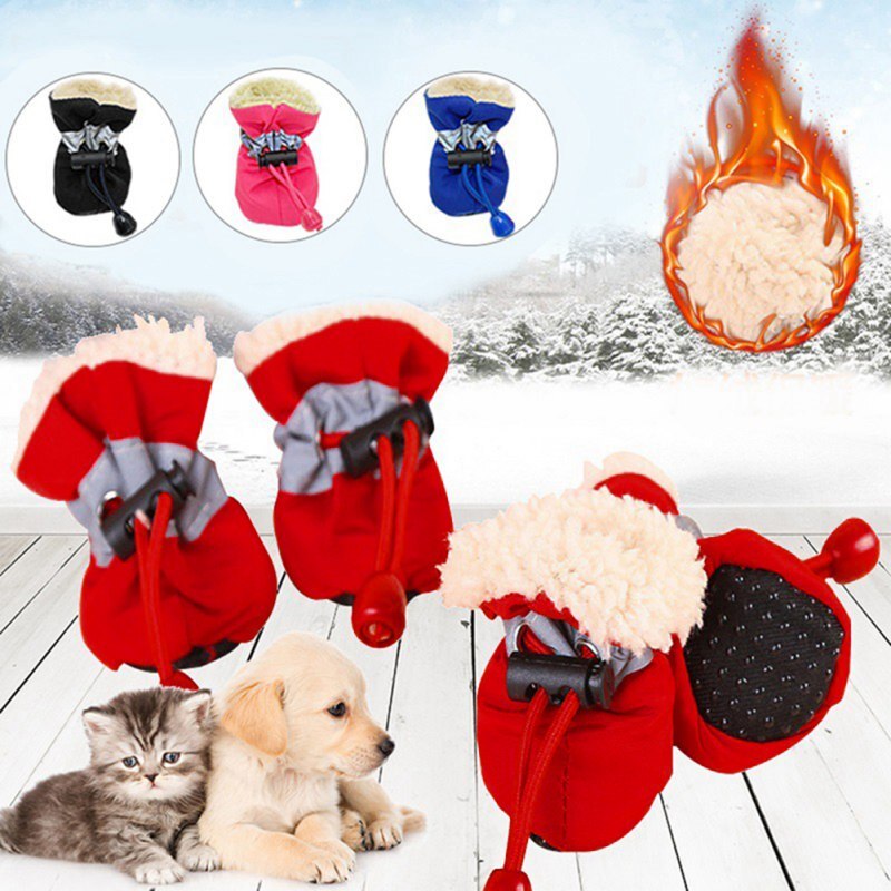 Dog Shoes Warm Anti-slip Rain Snow Boots Small Dogs Socks Booties Waterproof Polyester Winter Pet Supplies Pet Shoes