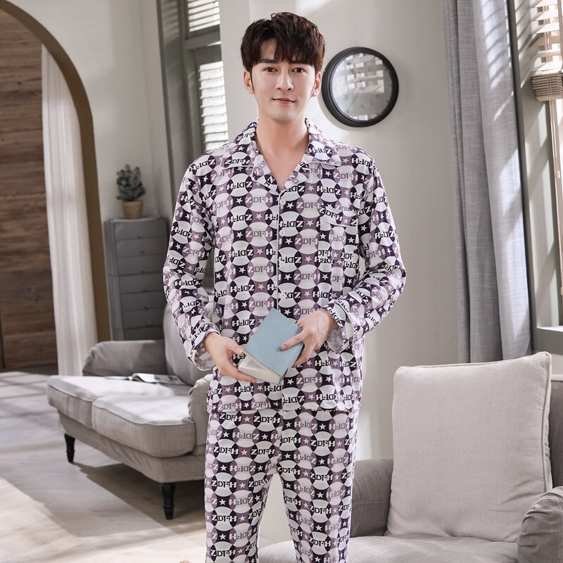 Men's Cotton Sleepwear Set Loungewear Men Sleep Shirt Trousers Plaid pijama hombre invierno Winter Man Pajamas for Men