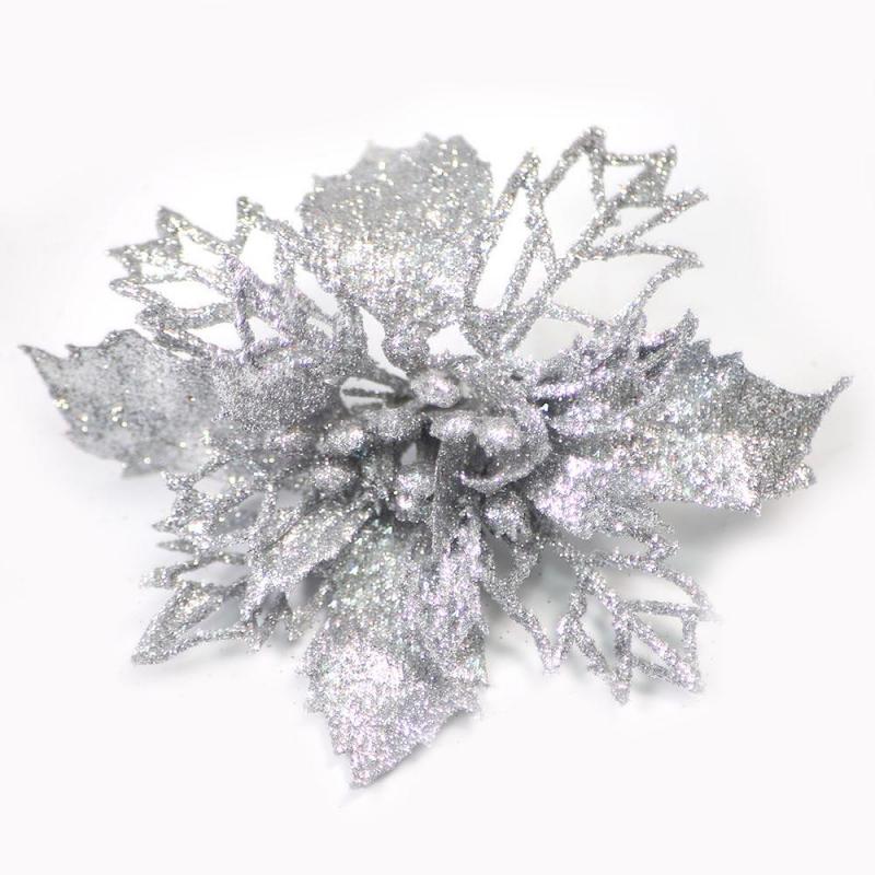 Kerstboom bloem - op clip - lichtroze - 11 cm - kunststof - kerstversiering - Kerstboom bloemen - warenhuis