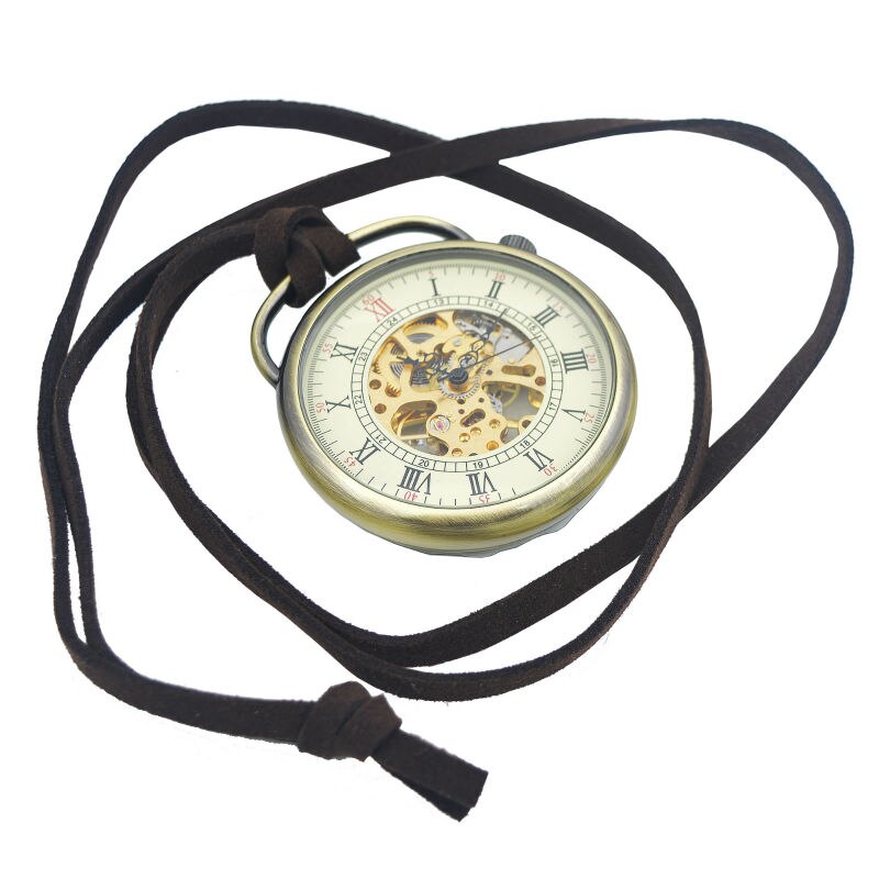 SHUHANG Mens Skeleton Zakhorloge Mechanische Beweging Hand Wind Romeinse Cijfers Vintage Stijl Reloj De Bolsillo