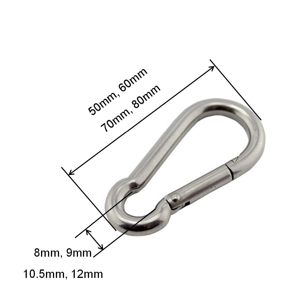 5pcs 304 Stainless Steel Carabiner Snap Hook Marine Grade 50mm 60mm 70mm 80mm Length Oval Link Locking Carabiner