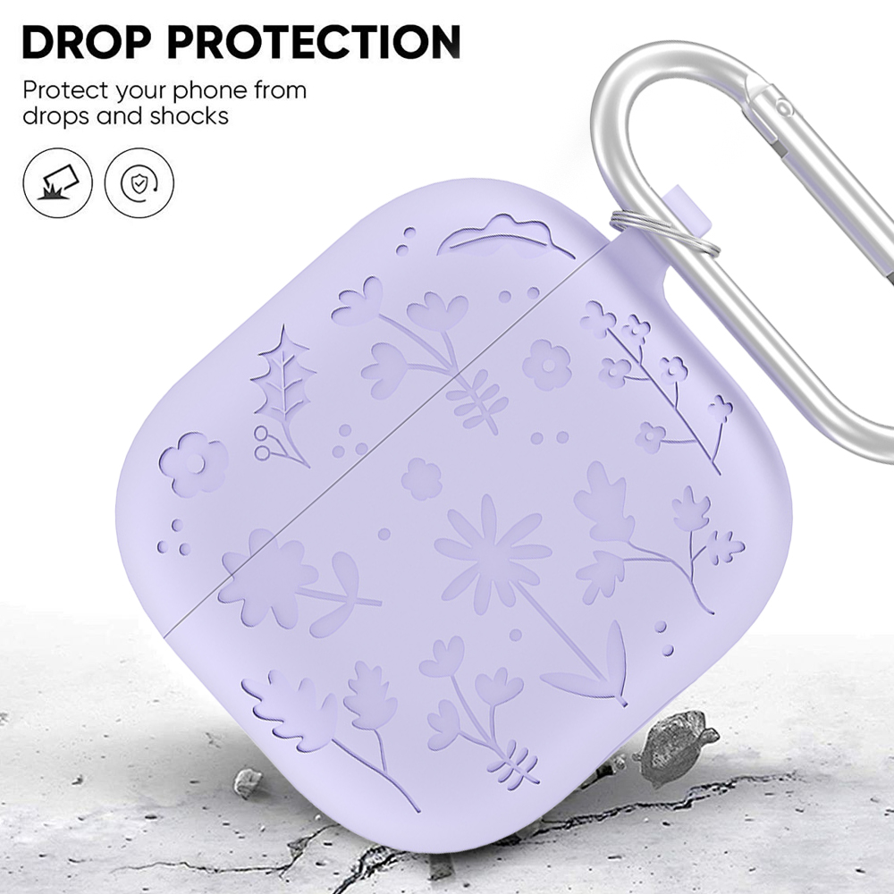 Flora engraved headphone case for apple airpods 4,  , protective holder, shockproof silicone case with key fob for airpods 4