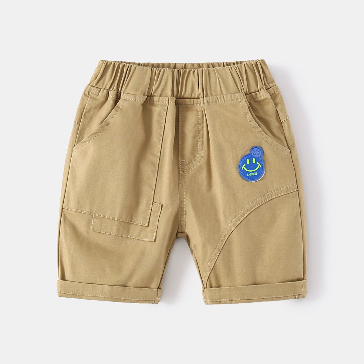 Smile Boys-pantalones cortos de algodón hasta la rodilla para niños, pantalón de cintura elástica, ropa de verano: khaki / 2T