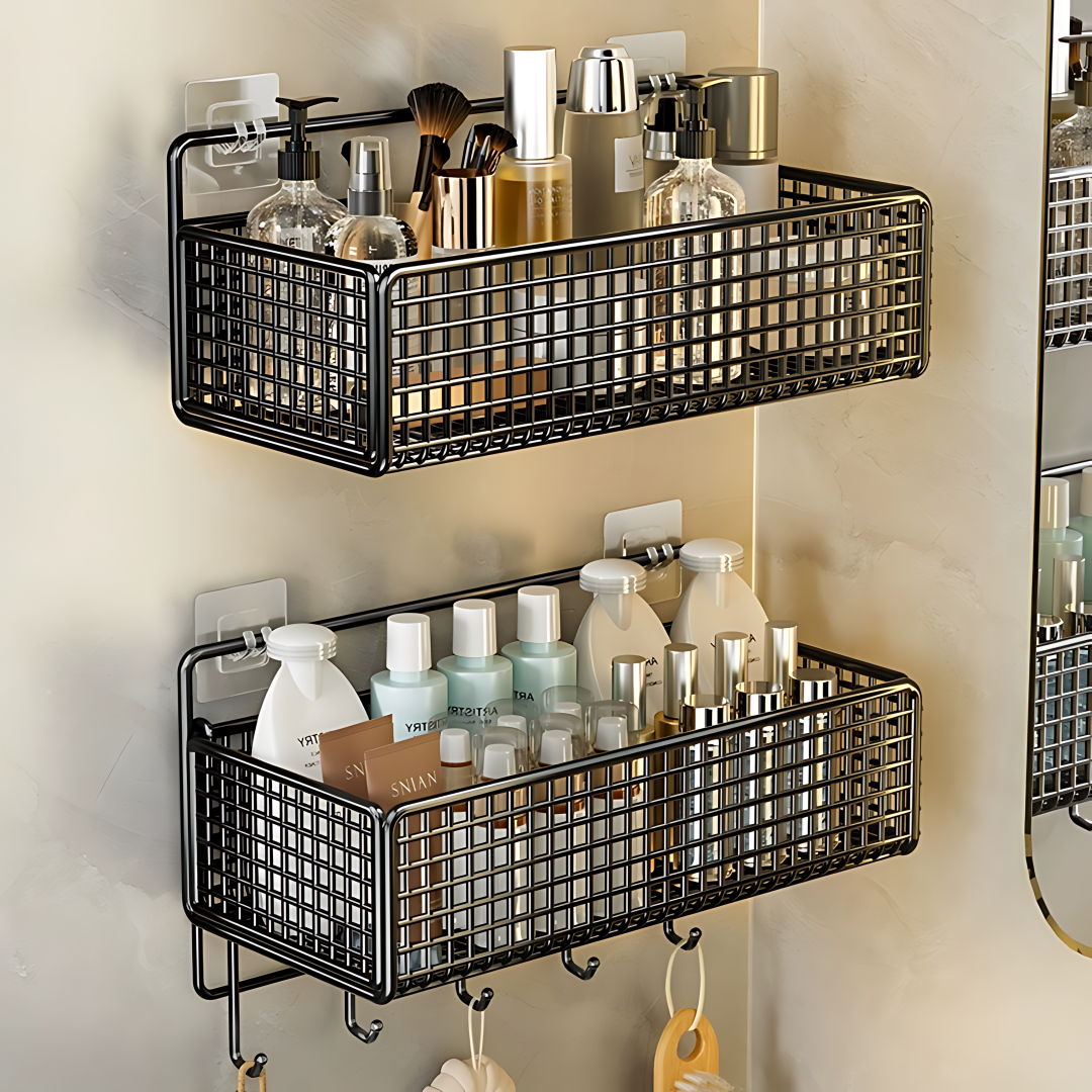 Organizador de baño, organizador de artículos de tocador multifuncional, estante de baño sin perforaciones, estante de almacenamiento de montaje en pared para baño y cocina