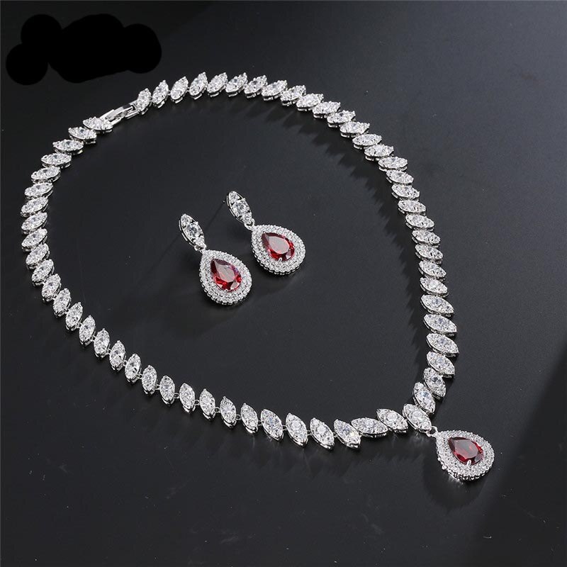 Rot Bäume AAA Zirkonia Hochzeit Zubehör Für Frauen Luxus Ohrringe & Halskette Brautschmuck Sets