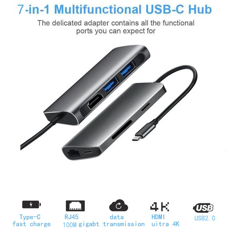 Fealushon USB docking station All-in-One USB-C to HDMI Reader RJ45 PD Adapter for MacBook Samsung Galaxy S9 /S8 / S8+Type C HUB