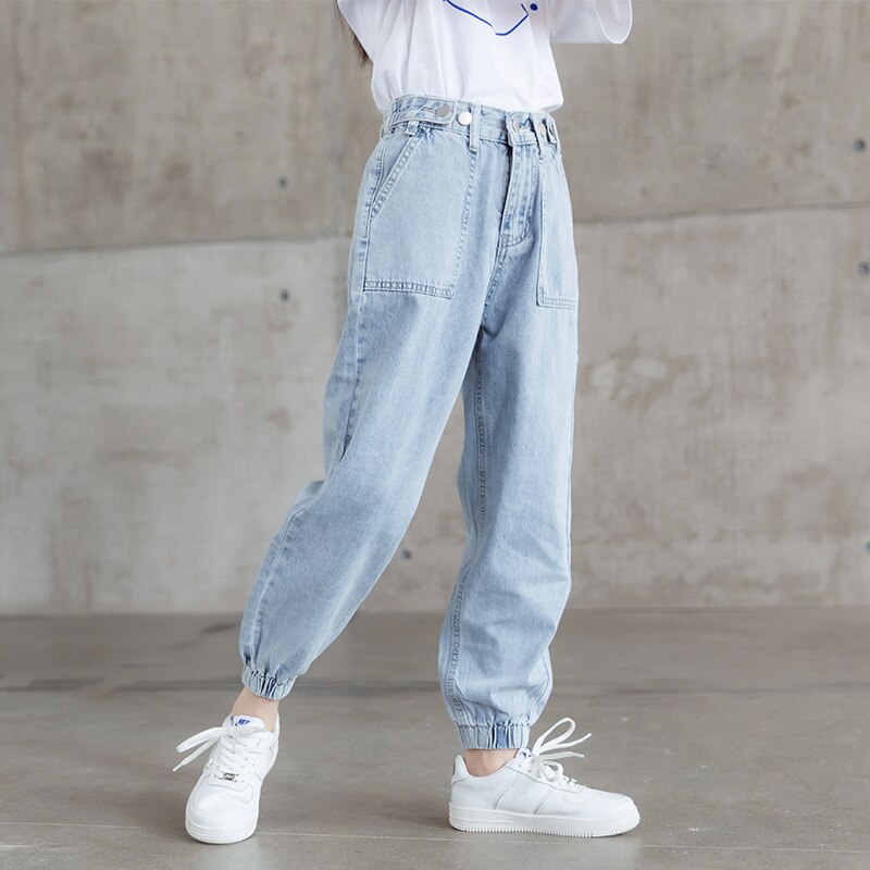 Pantalones vaqueros de cintura alta para niña, pantalón harén azul para adolescente, ropa informal para niño de 12, 13 y 14 años, Primavera: light blue / 165cm