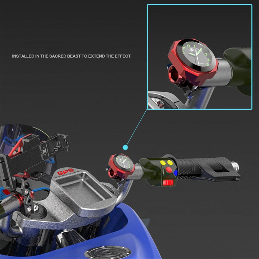 Universele Waterdichte 7/8 Motorcycle Fietsstuur Mount Klok Horloge Lichtgevende Klok Legering Gauge Cool Styling