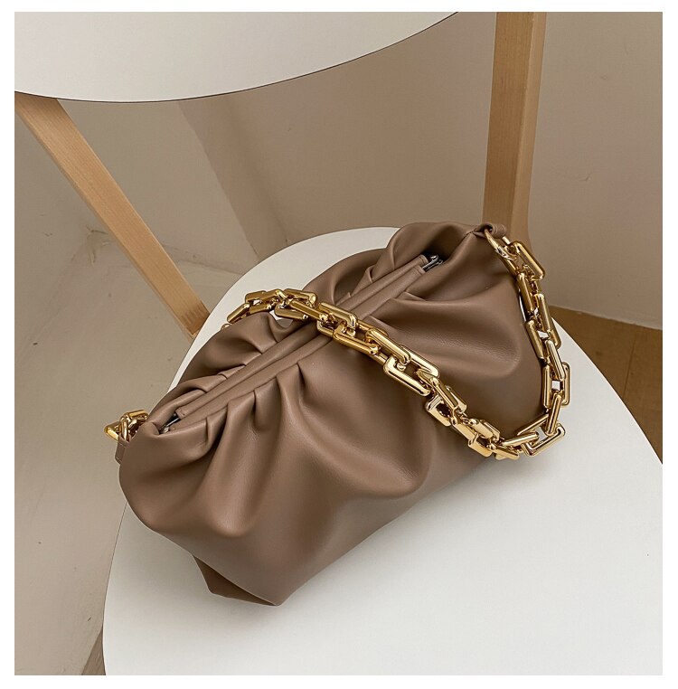 Bolso bandolera Hobos Cloud con cadena gruesa para mujer, Cartera de lujo, novedad,: Marrón