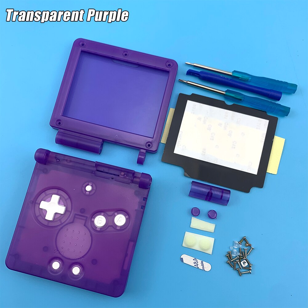 Transparent Clear white purple black Red For GameBoy Advance SP Shell For GBA SP console Housing Case Cover Colored buttons: Transparent Purple