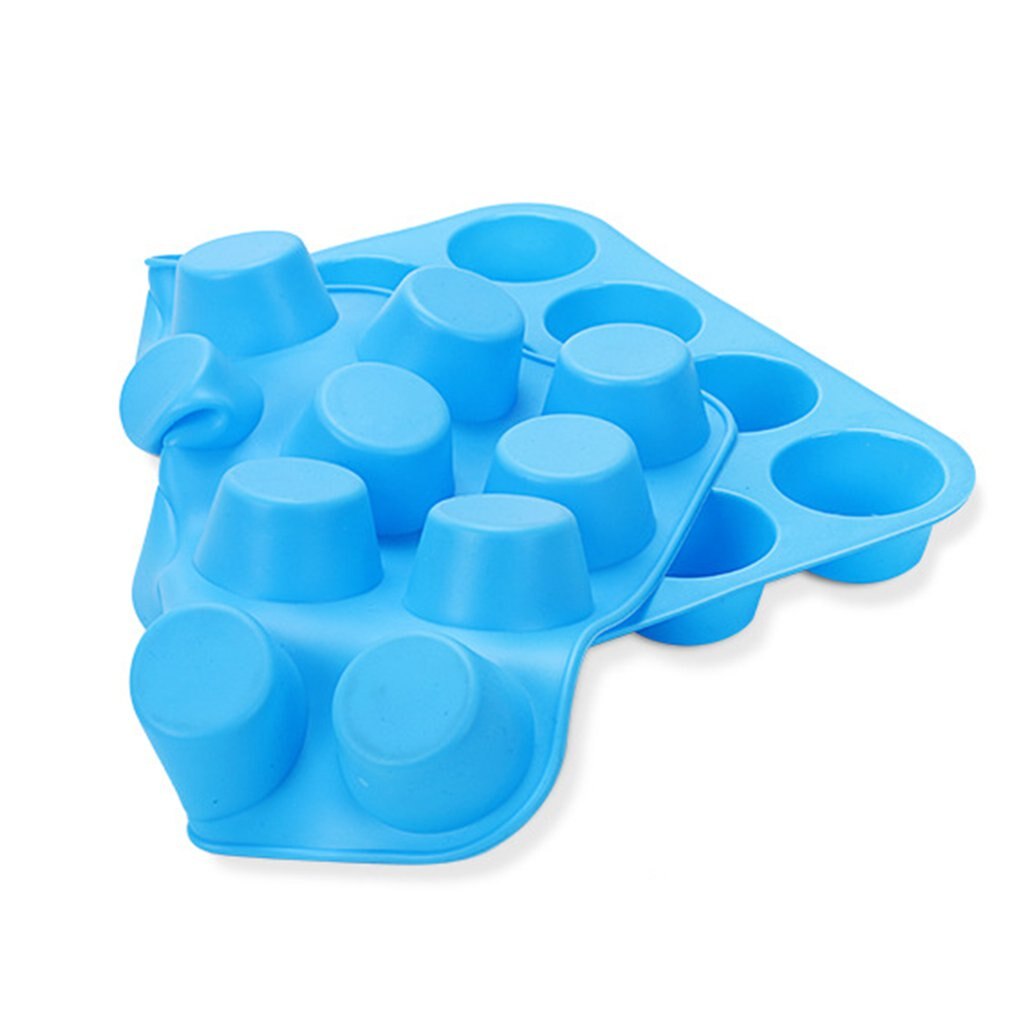 Blauw Verdikte Geïntegreerde 24 Gat Multi-raster Ronde Silicone Muffin Cup Mold Jelly Biscuit Bakken Pan Cake Bakvorm