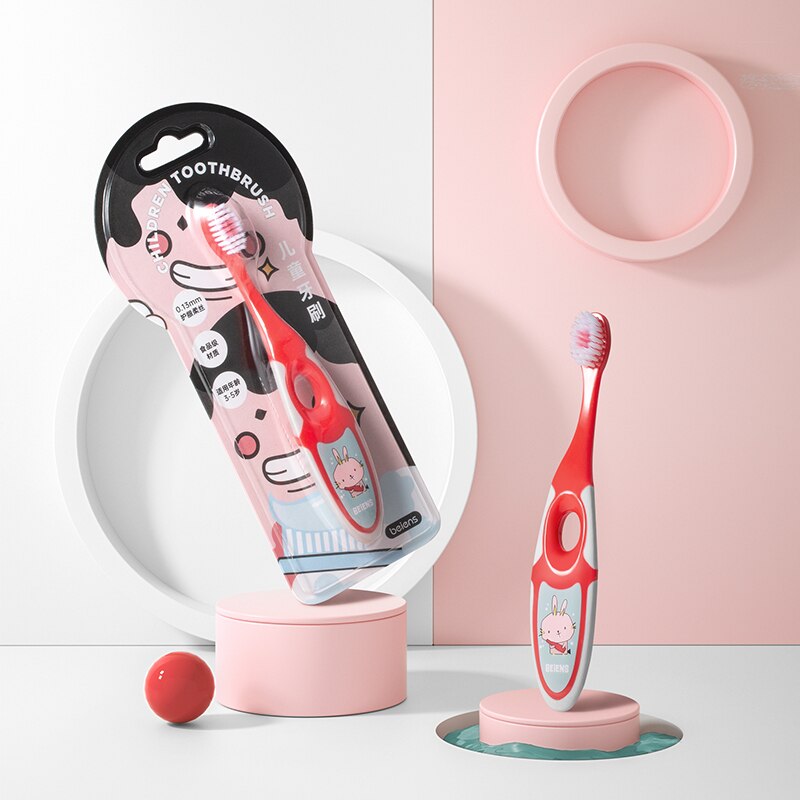 Beiens Baby Toothbrush Kids Silicone Brush children Training Tooth brush Dental Oral Care baby Items with Cartoon Pattern: Red
