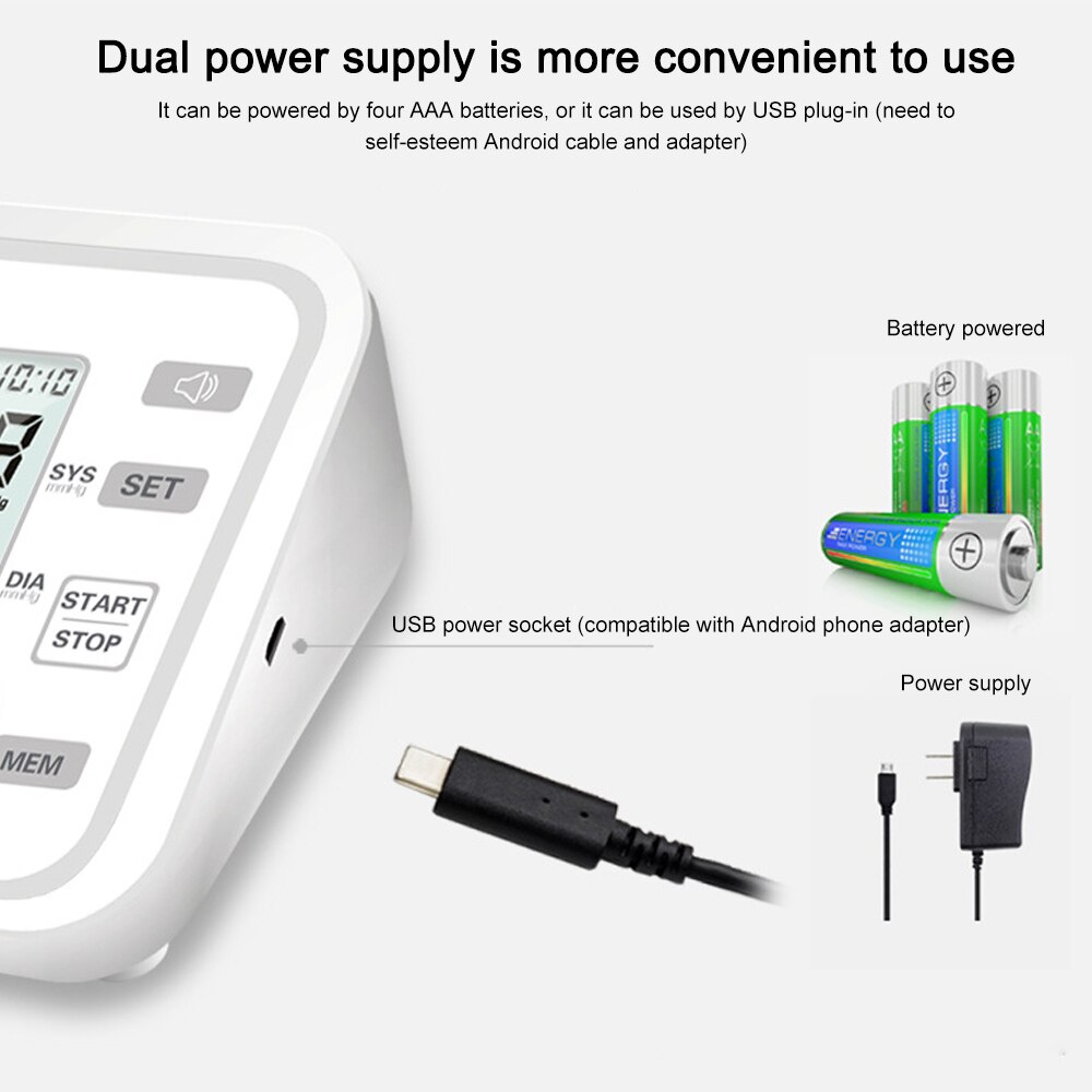 LCD Arm Automatic Blood Pressure Monitor BP Sphygmomanometer Pressure Meter Tonometer for Measue Arterial Pressure English voice