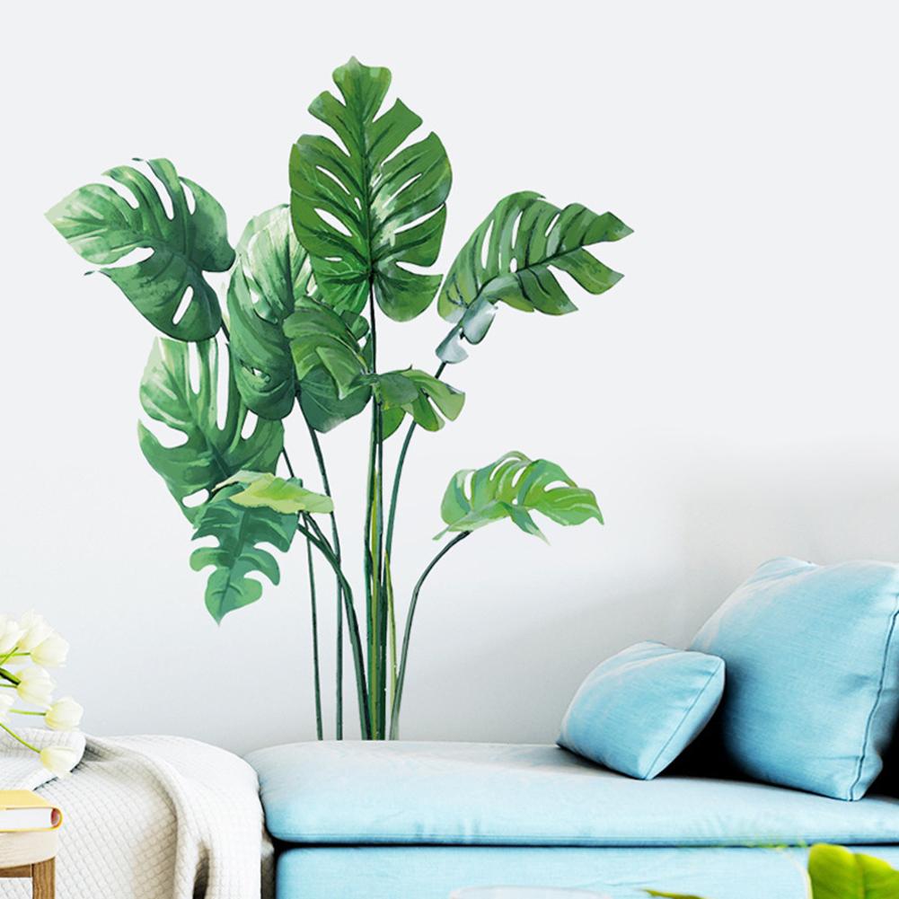 Adhesivo para Mural de pared de planta verde con hojas tropicales, adhesivo para sala de estar