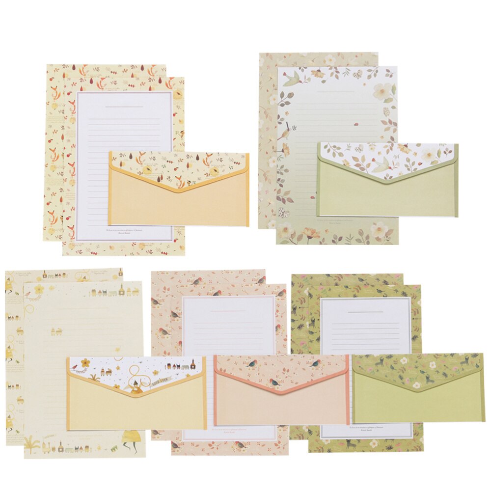 Sobres con estampado de flores y papel de letras, Kit de sobres de papelería para escritura encantadora, 5 Juegos/45 Uds., colores variados