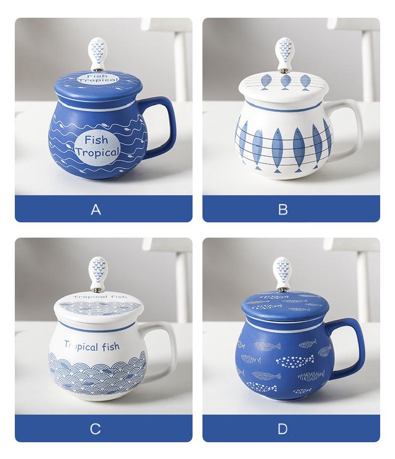Simple Office Tea Cup Water Cup Afternoon Tea Coffee Cup Household Lid With Spoon Ceramic Milk Cup Mug