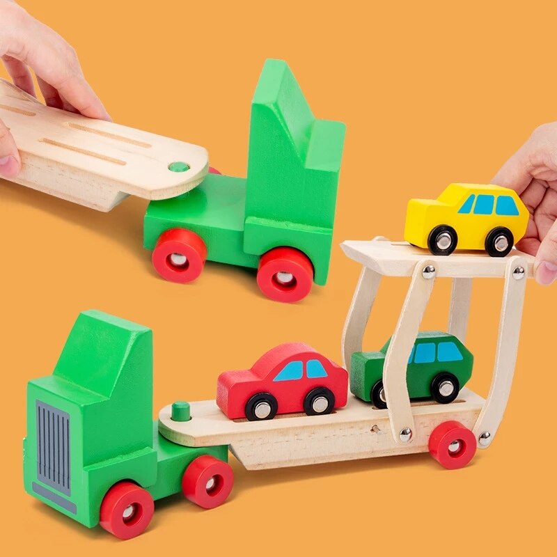 Children Wooden Double-Decker Truck Airplane Transport Set Simulation Model Toys Kid's Wooden Educational Toy For Children