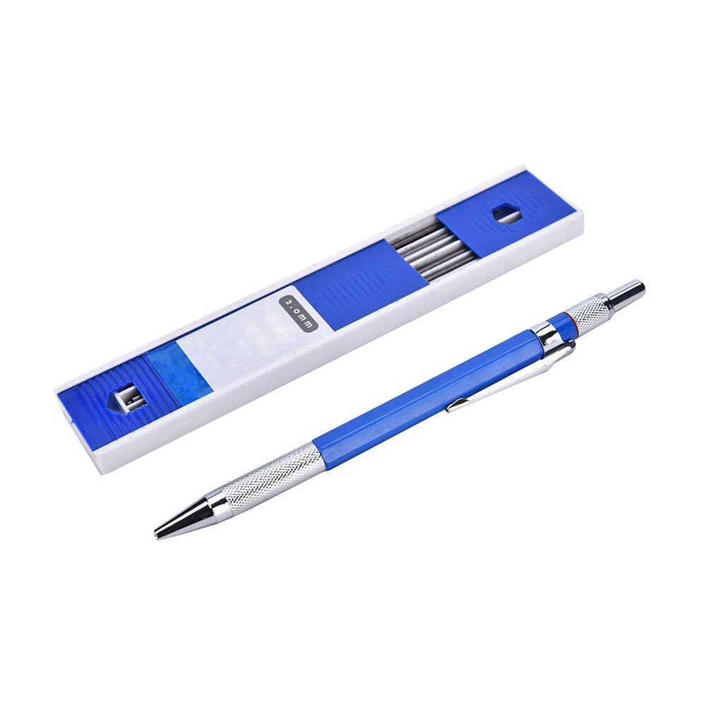 2B Plastic 1 Set 2mm Metal Shell Automatic Mechanical Lead Pencils Draw Drafting Pencil With 12 Leads Refills Size: 153x8.5mm