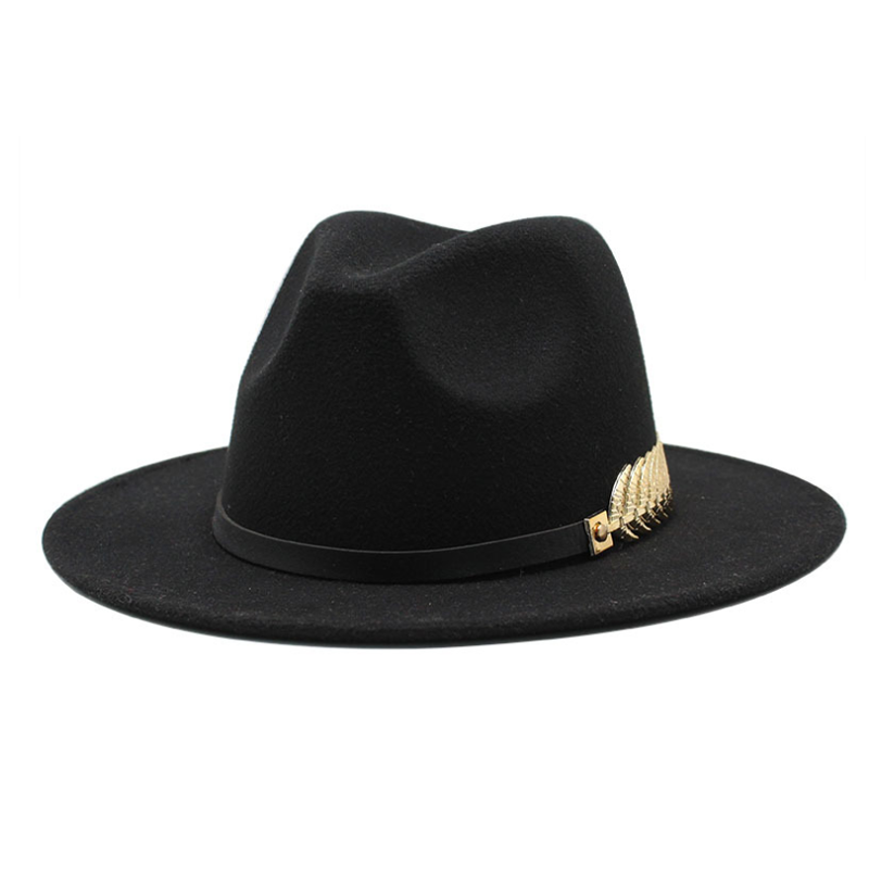 Mænd kvinder bred rand uldfilt fedora panama hat med bæltespænde jazz trilby cap fest formel top hat: 8