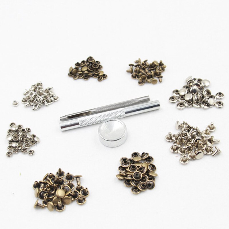Metal Double Sided DIY Crafts Belts Fixing Tool Kit 120 Set Silver Bronze Rivets Rivets Tubular Leather Repairing