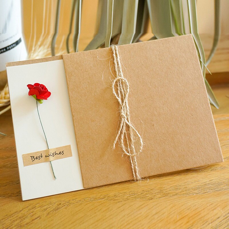 DIY Kraft Paper Handmade Dried Flowers Invitation Greeting Card Happy Birthday Grateful Thank You Card Christmas Wedding Favors: 08