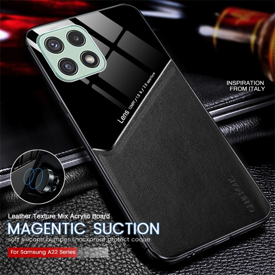 Samung A 22S Case Leather Texture Car Magnetic Holder Back Cover For Samsung Galaxy A22 4G A22S 5G TPU Frame Protect Coque