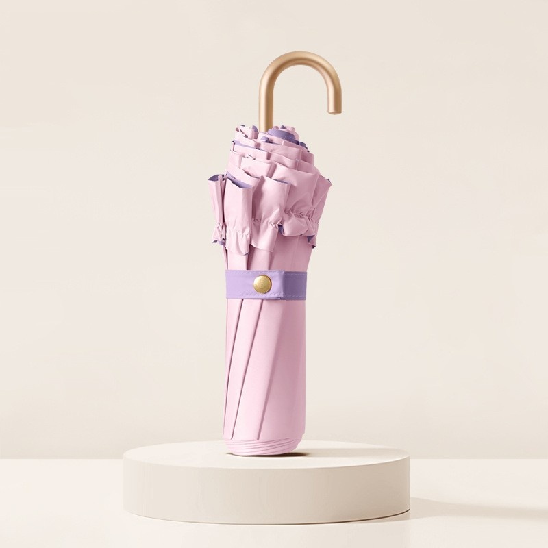 Høyverdig blonder solbeskyttelse bærbar solparasoll liten uv-bestandig solskjerm dobbeltfunksjonell sammenleggbar paraply ren farge: Lilla