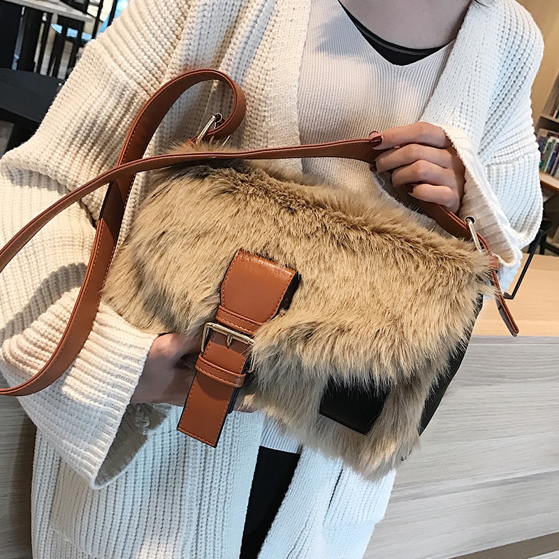 Sac carré pour fille douce, sac à main de styliste à la , sac à épaule de bonne , peluche souple, hiver