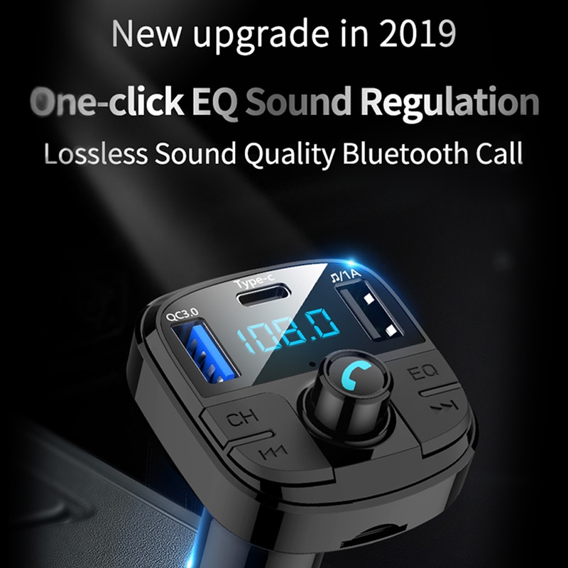 Onever Bluetooth 5.0 Fm Transmitter Car Kit MP3 Modulator Auto-oplader QC3.0 Dubbele Usb Met Led Rooster Screen Eq Modus