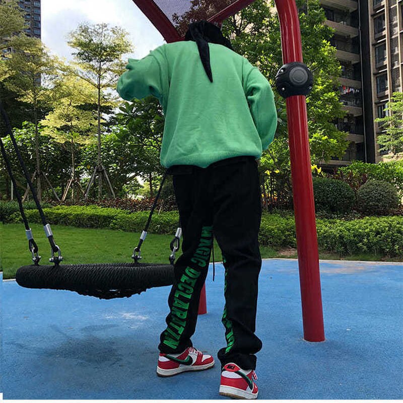 Jean Baggy noir pour femmes, imprimé Hip Hop, pantalon de skateboard, Y2K, taille moyenne, élastique,