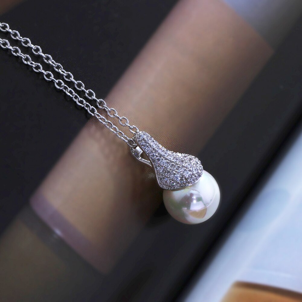 Dreamcarnival 1989 Gesimuleerde Parel Hanger Ketting Voor Vrouwen Zirkoon Bruiloft Sieraden Perla Mujer Collier Bijoux SZ14951R