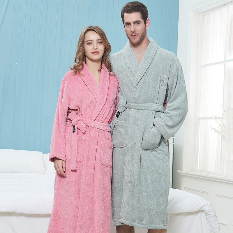 Men Robe Long Thick Warm Bath Robe Plus Size Women Robes Towel Fleece Bathrobe for Winter Dressing Gown Male Kimono Sleepwear