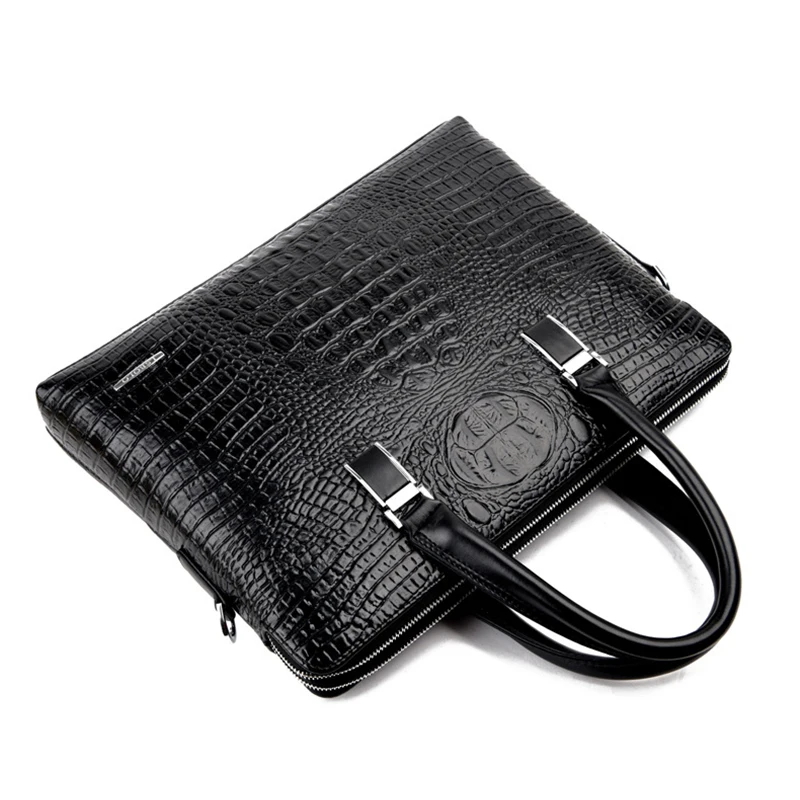 Briefcase Bag for Man PU Leather Crocodile Tote Handbag Laptop 14 Male Shoulder Business Messenger Crossbody Side WT201