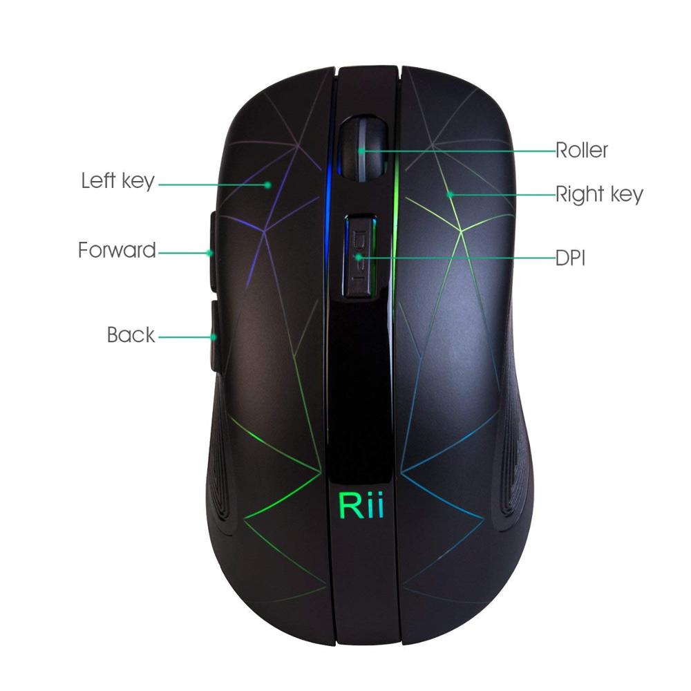 Rii RM200 2.4G Draadloze Muis 5 Knoppen Oplaadbare Mobiele Optische Muis met USB Nano-ontvanger, 3 verstelbare DPI Niveaus voor PC