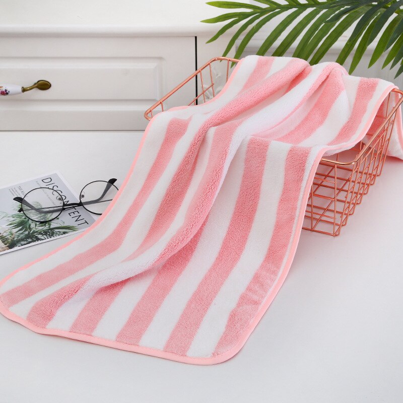 Microfiber Saliva Wide Stripes Towel Thicken For Face Hand Sport Handkerchief Children Adult Women Girl Boy: pink Towel
