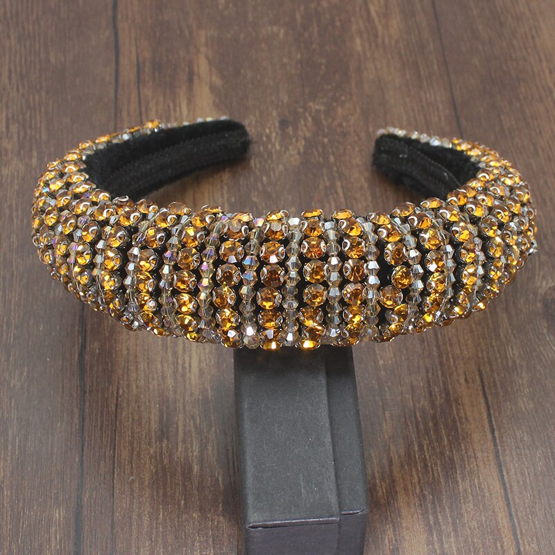 Diadema de lujo palaciego estilo europeo para mujer, bandana con diamantes de imitación brillantes, cristal barroco, esponja gruesa, para: yellow headband