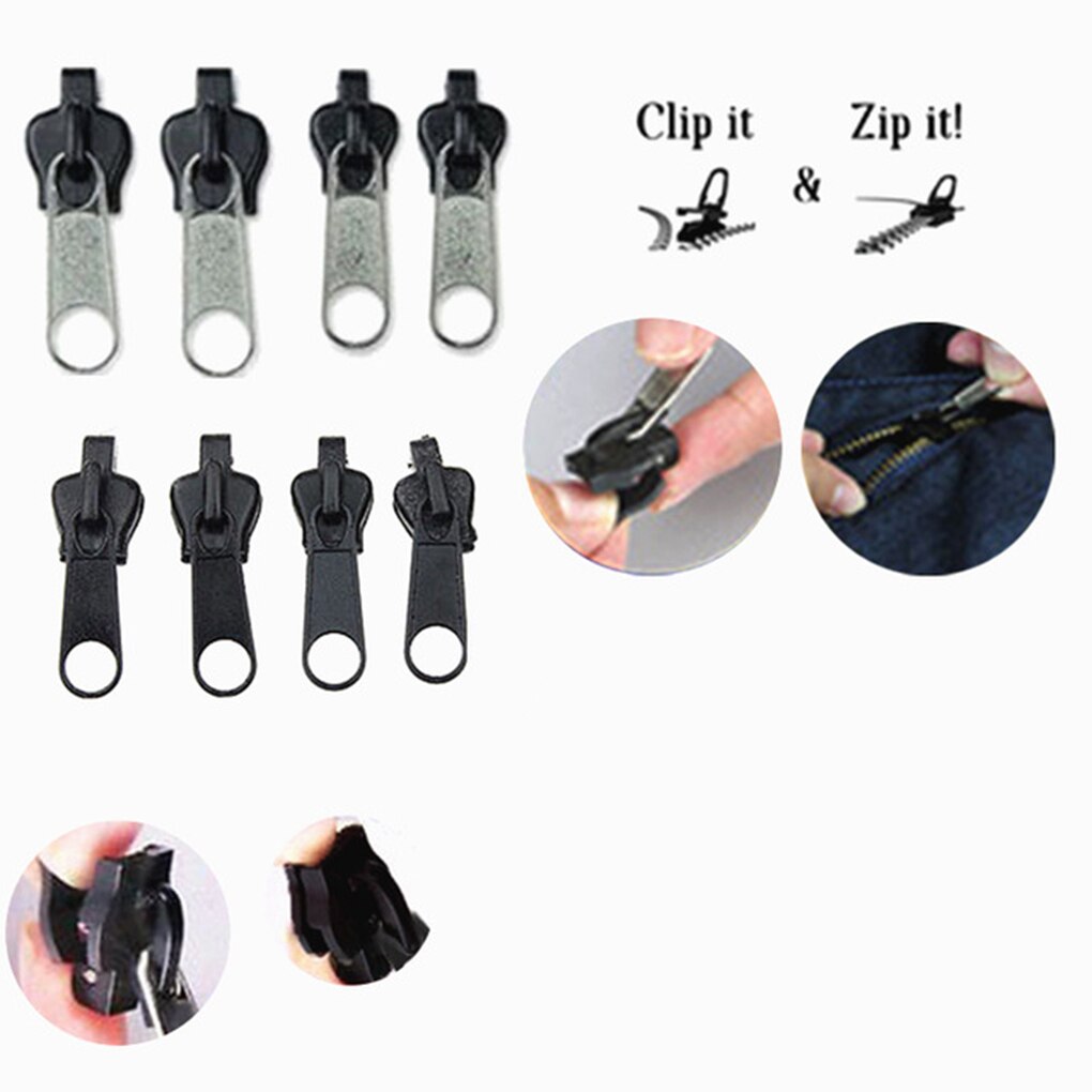 6pcs Universal Instant Fix Zipper Repair Kit Clothes Backpack Replacement Zip Slider Teeth Zippers 3 Colors