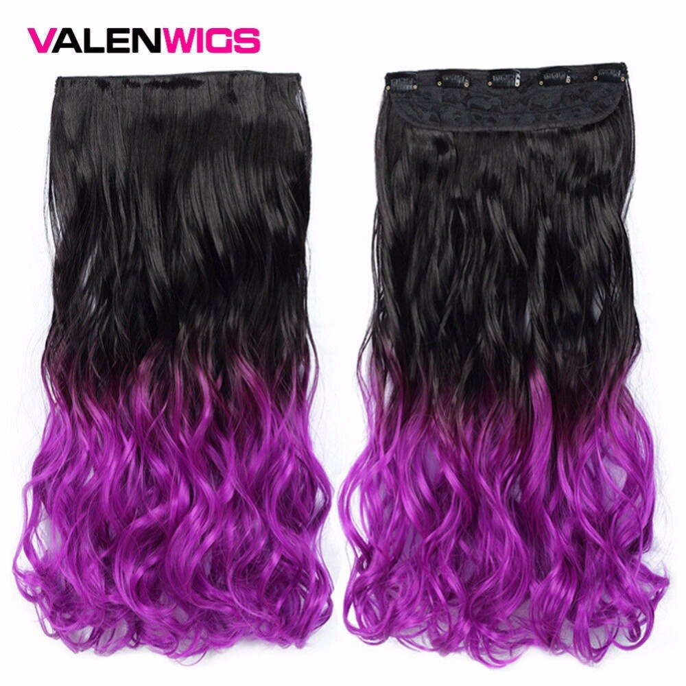 Valenwigs 22 '' lang bølget clip in on one piece syntetisk hair extensions ombre color 5 clips one piece krøllet frisure til kvinder