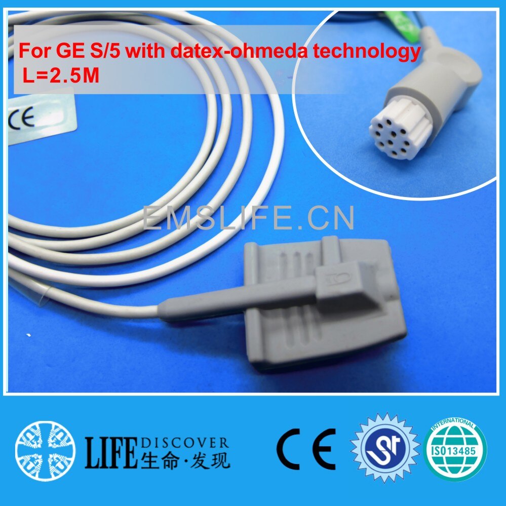 Lange Kabel Awt Volwassen Vinger Clip Spo2 Sensor Voor Ge S/5 Met Datex-Ohmeda Technologie: Adult silicone