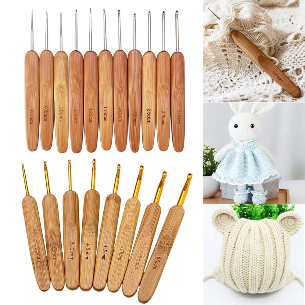 Nuevos ganchos de ganchillo de madera de bambú tamaño pequeño tejido largo Crochet mango de bambú accesorios de costura DIY