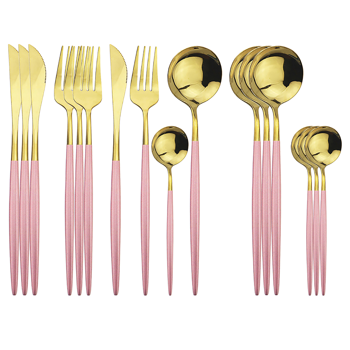 16Pcs/Set Dinnerware Set Black Cutlery Set 304 Stainless Steel Flatware Set Knives Fork Spoon Kitchen Party Tableware Silverware: Pink Gold