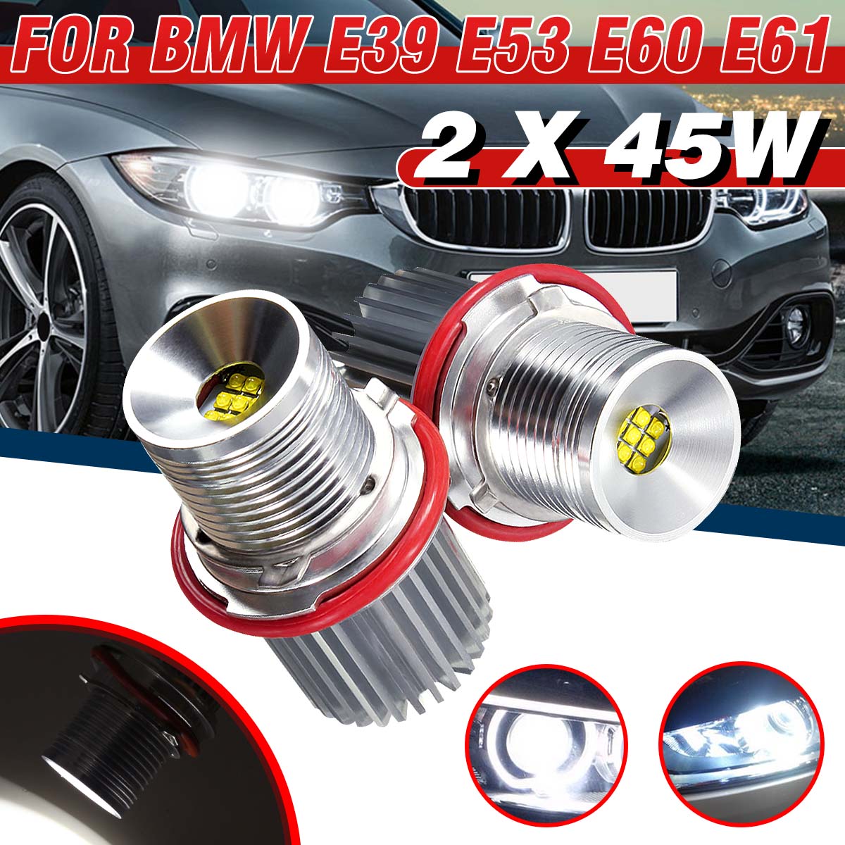 2Pcs 45W Wit Led Auto Hoek Ogen Led Marker Halo Ring Light Bulb Voor Bmw E39 E53 E60 e61 Super Heldere Energie