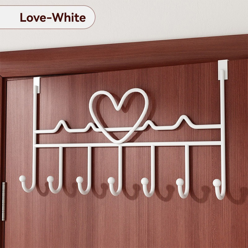 Gancho de almacenamiento para colgar en la pared, colgador de ropa sin perforaciones, accesorios organizadores de almacenamiento para dormitorio, puerta en forma de corazón: Gris oscuro