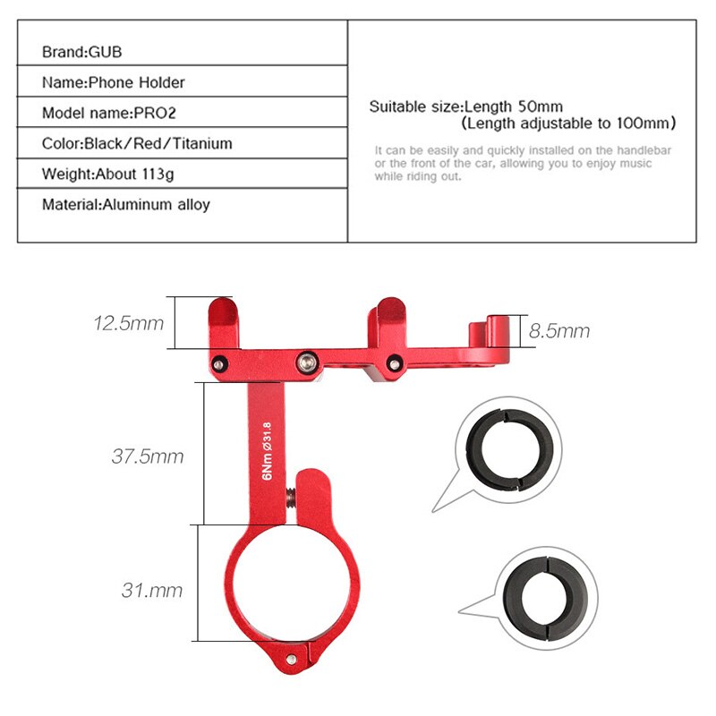 GUB – Support de téléphone portable universel pour vélo, 3.5 à 7.15 pouces, pour Smartphone, GPS, vtt, cyclisme, pour Iphone 7, 8, XS, Huawei