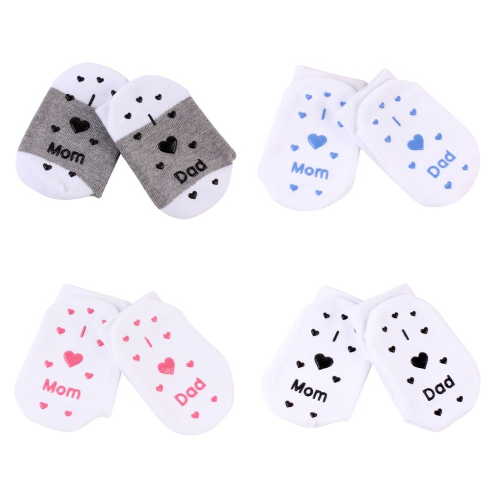 Baby Toddler Winter Warm Socks Pure Cotton Anti-slip Socks Mom & Dad Letter Socks with Glue Dots for Baby Boys & Girls